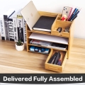 Wooden Schreibtisch  Desk Organizer 4 Tier Bamboo Desktop Organizer Durable Wood Table Top Storage for Pencils