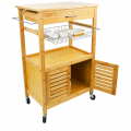 Large Storage Cabinet 3 Tier Bamboo Serving Utility Rolling Island Cart Kitchen Trolley with Wheels for Home