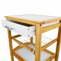 Free Standing Kitchen Furniture Storage Island Cart Bamboo Storage Rack with Wheel & Wood Top Cutting Board