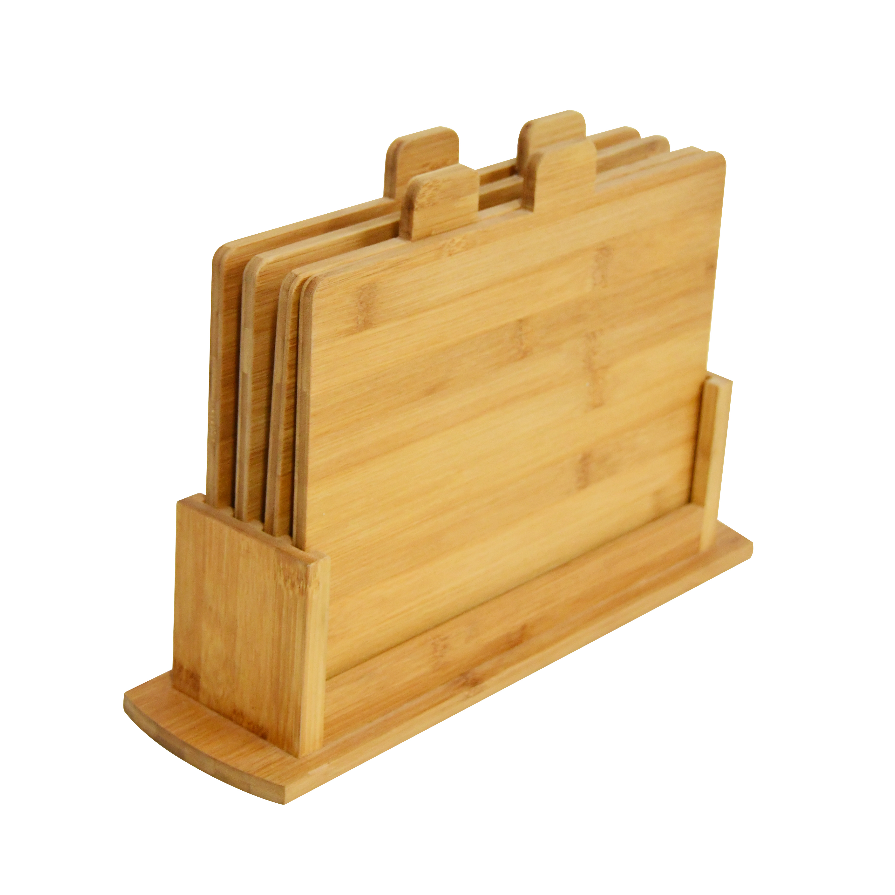 All Natural Wood Set of 4 bamboo Chopping Cutting Board with Stand for Bread, Meat, Chicken and Fish