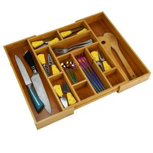 Bamboo Drawer Organizer with Removable Divider Long Lasting and Durable Wooden Cutlery Tray