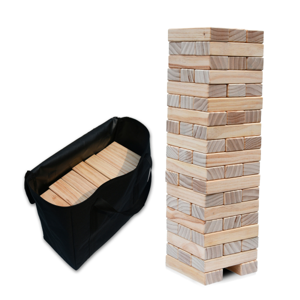 YOULIKE Premium Pine Wood Blocks Stacking Games Giant Tumbling Toppling Tower Toy 56 Pieces with Carry Bag Outdoors Yard Game