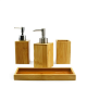 Bamboo Bathroom Accessory Set in Tray Soap Dispenser Cup Toothbrush Holder