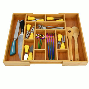 Bamboo Drawer Organizer with Removable Divider Long Lasting and Durable Wooden Cutlery Tray