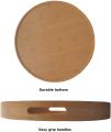 Large Round Bamboo Wood Rattan Serving Tray with Handles for Breakfast, Coffee, Drinks