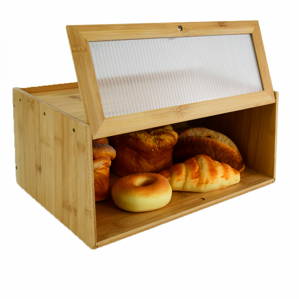 Large Capacity Bamboo Bread Storage Container Farmhouse Bread Box with Window Bread Holder for Kitchen Counter