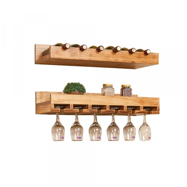 Wall Mount Pine Wooden Wine Bottle Rack Holder Wine Goblet Holder Hanging 5 Wine Spice Rack Storage Unit Floating Shelf