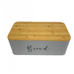 Bamboo Custom Bread Bin Home Food Containers Vintage Kitchen Metal Bread Storage Box with Bamboo Lid