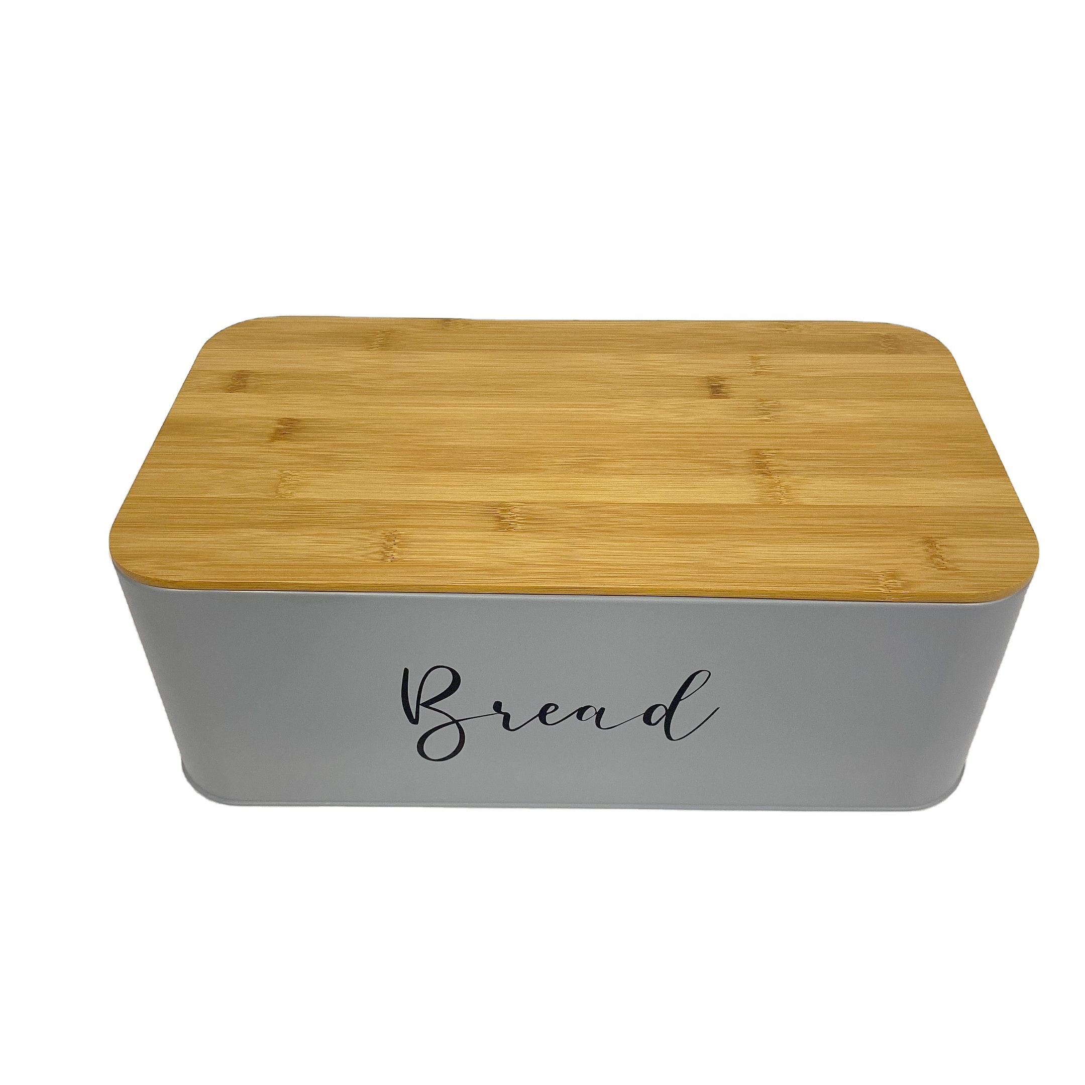 Bamboo Custom Bread Bin Home Food Containers Vintage Kitchen Metal Bread Storage Box with Bamboo Lid