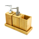 Bamboo Bathroom Accessory Set in Tray Soap Dispenser Cup Toothbrush Holder