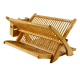 Wooden Dish Drying Holder Bamboo Plate Drainer 3 Tier Collapsible Dish Rack with Utensil Holder for Kitchen Counter