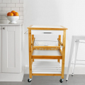 Free Standing Kitchen Furniture Storage Island Cart Bamboo Storage Rack with Wheel & Wood Top Cutting Board