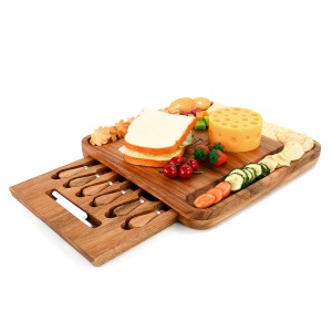 Natural Wood Charcuterie Bamboo Cheese Board With Knife Set, Cutlery and Accessories