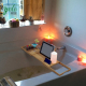 Extending And Adjustable Bathroom Bamboo Bathtub Caddy and Bath tray with Mirror Book Holder