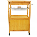 Large Storage Cabinet 3 Tier Bamboo Serving Utility Rolling Island Cart Kitchen Trolley with Wheels for Home