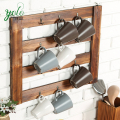 Home Storage Cup Display Organizer,Wooden Wall Mounted Mug Holder Rack With 12 Hooks