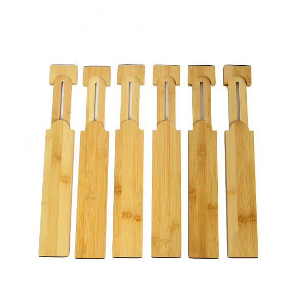 Expandable Bamboo Drawer Dividers Organizer Set of 4 with 6 Mini Dividers for Kitchen