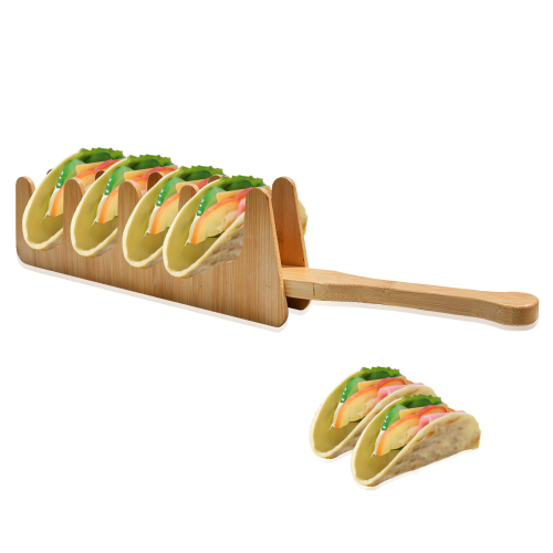 2022 Youlike Sustainable Bamboo Wood Fancy Taco Rack Plate Container Holder with Handle Non Crushing