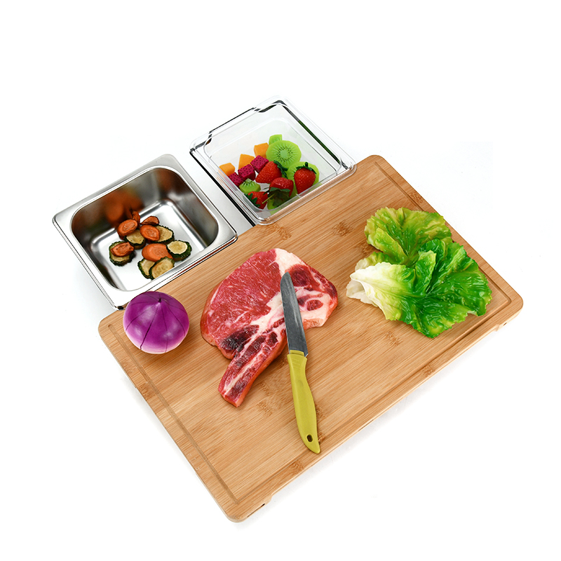 Bamboo Chopping Cutting Board with Tray MOSO Cutting Boards with 2 Drawers for Kitchen