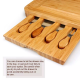 Bamboo Cheese Board Meat Charcuterie Platter Serving Tray With Two Hidden Slide out Drawers & 4 Pieces of Tableware