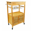 Large Storage Cabinet 3 Tier Bamboo Serving Utility Rolling Island Cart Kitchen Trolley with Wheels for Home