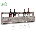 Wholesale Rustic Wood  Distressed Gray Barnwood Wall Mounted Wine Rack,  Stemware Display Shelf